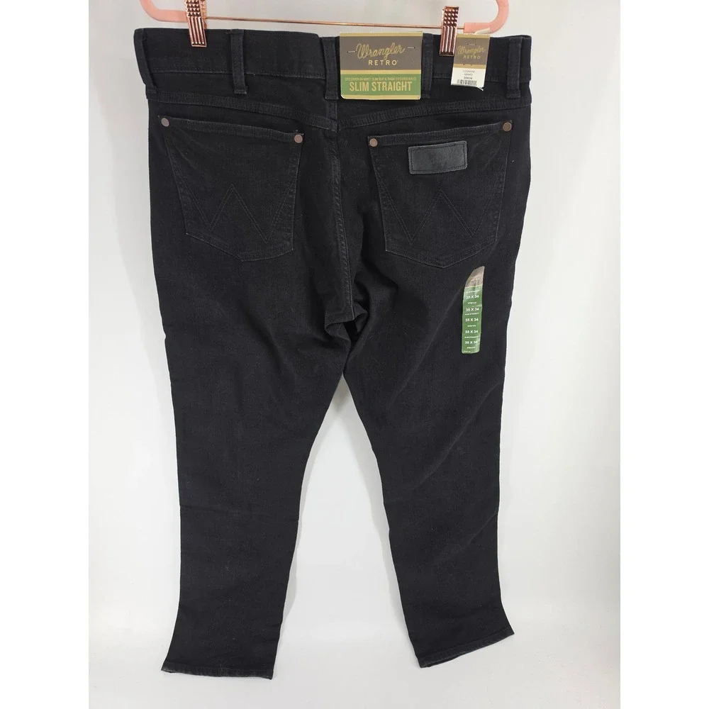 Wrangler Retro Slim Straight Jeans Mens 35x34 Black Stretch Denim 88MWZ